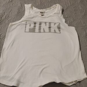 Victoria's Secret PINK White Tank with Gray Logo Size Small